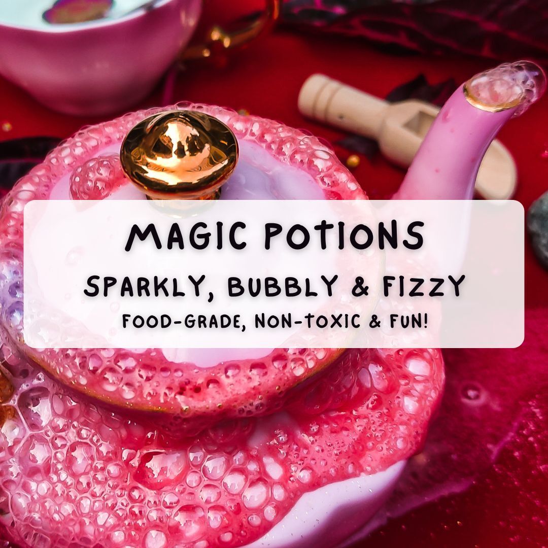 A gorgeous red table setting with magic potions from Sparkle & Spell Co.