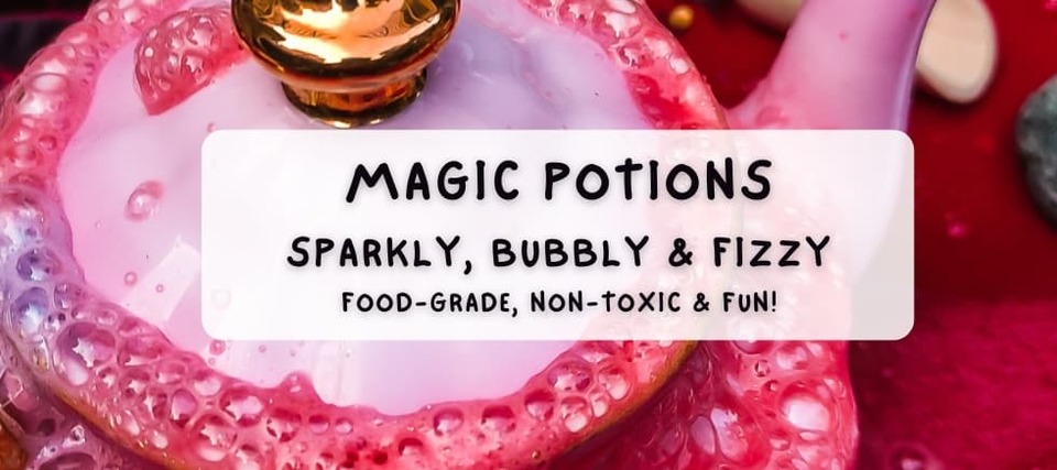 A bubbly tea pot with pink magic potion